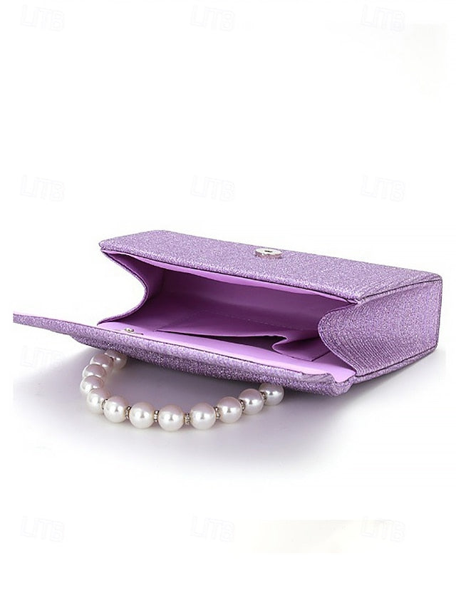 Clutch Women's Pearl Handle – Bag Purple with Glitter