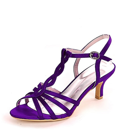 – Purple Elegant Satin Women's Mid-Heel Strappy Sandals