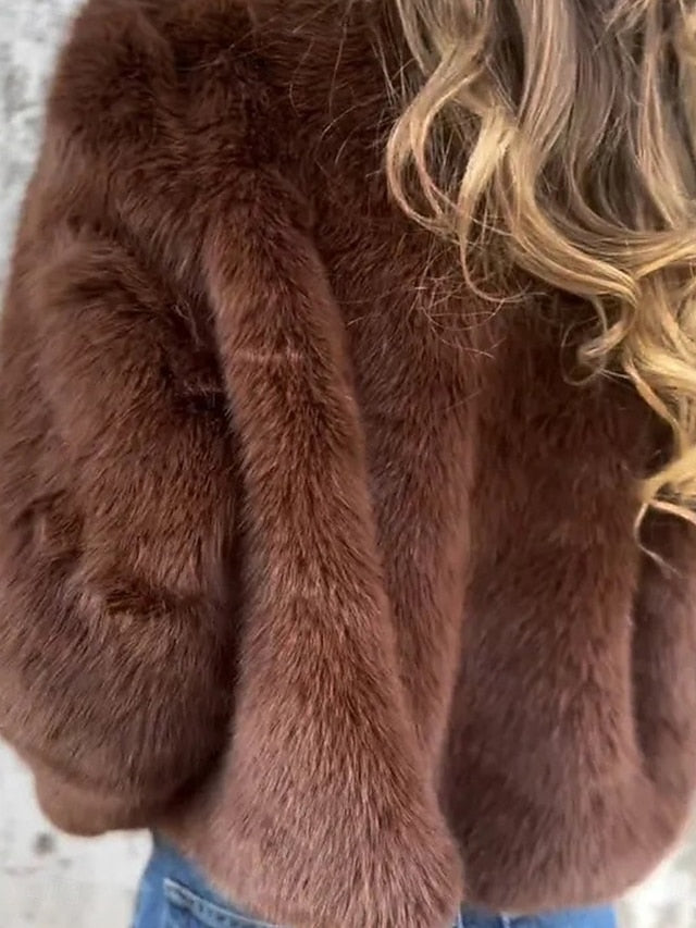 Fur Breathable Plain Women's Faux Warm Zipper Coat Casual
