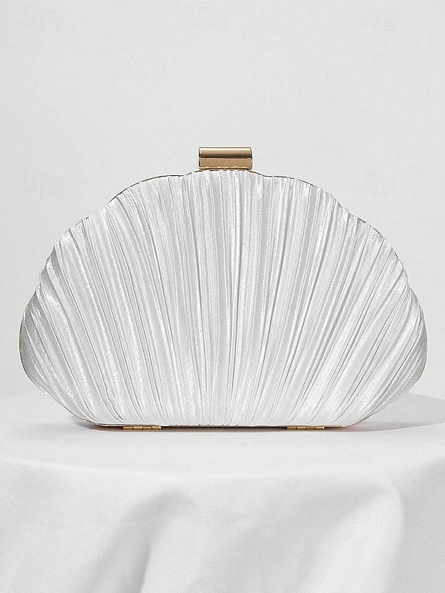 Pleated Women's Evening Satin Shell Clutch Purse