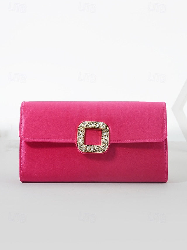 with Clutch - Rhinestone Buckle Women's Elegant Satin White