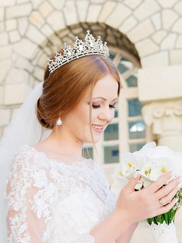 Tiara Women's Set Jewelry and Rhinestone Elegant – Silver