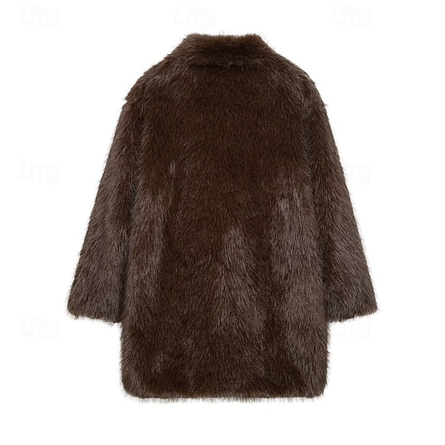 Comfortable Fur Furs Coat Women's Pocket Faux Warm
