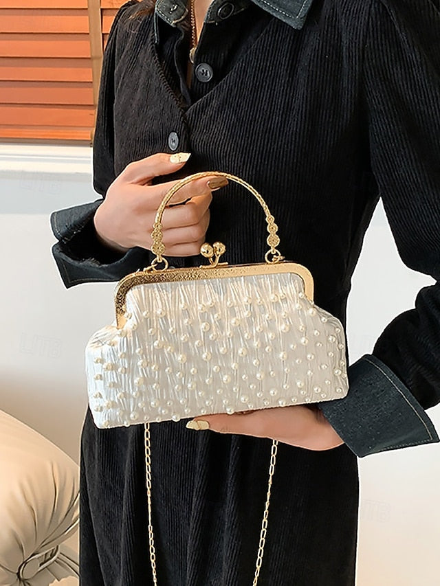 Bag Clutch Evening Vintage – Elegant Beaded Pearl Women's