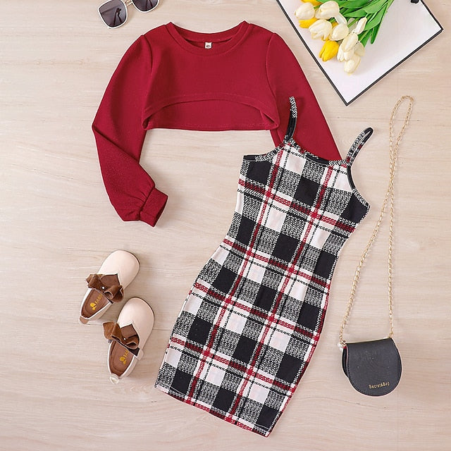 Dress Pieces Girls' Color Long Kids Set Suits 2 Block