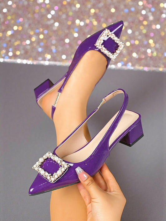 - Patent Pumps Slingback Purple Leather Toe Pointed Women's