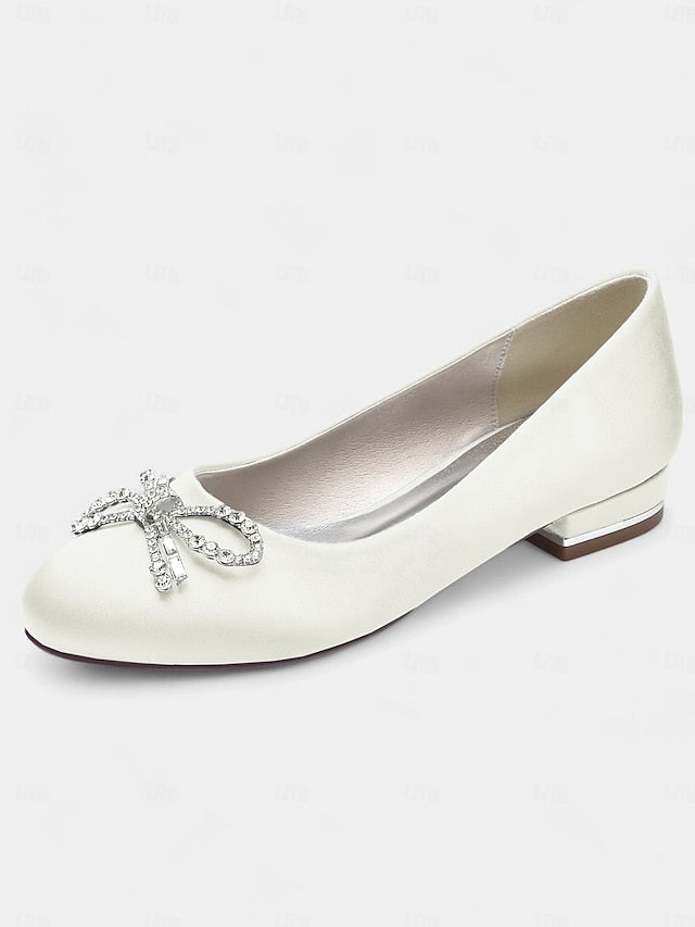 - Women's Round-Toe Rhinestone Bow Embellished Flats