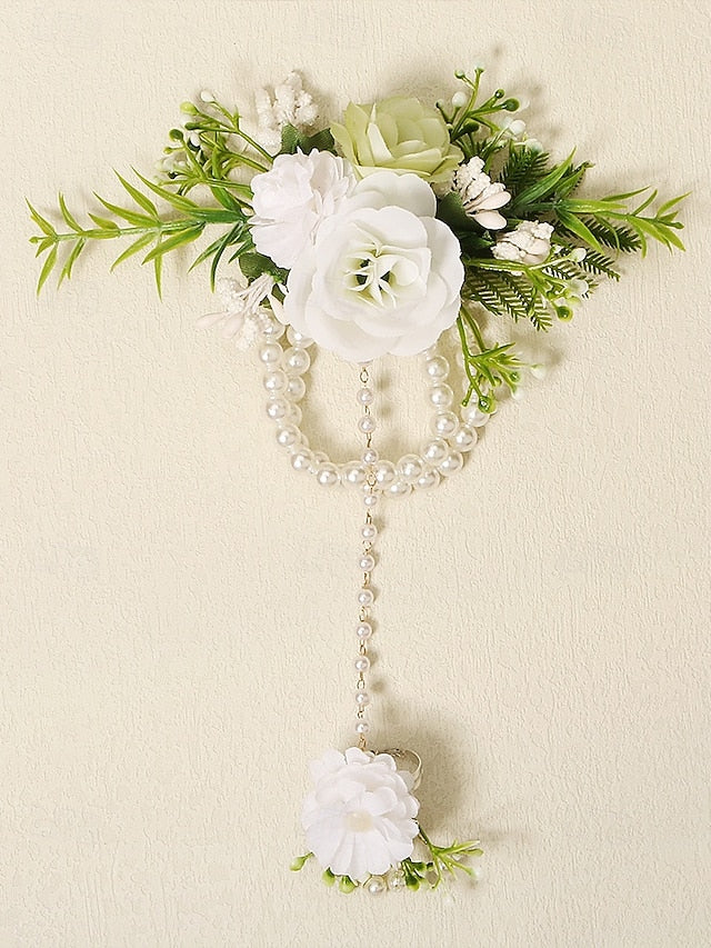 Elegant White with Set Wrist Floral Jewelry Pearls and Hand –
