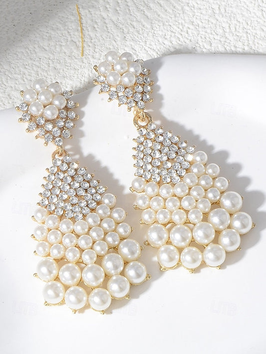 Earrings Elegant Pearl and Faux Rhinestone – Vintage Drop