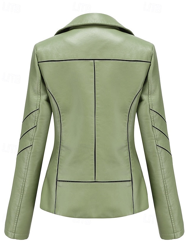 Comfortable Pocket Leather Zipper Women's Jacket Faux