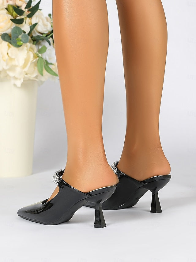 Pointed-Toe Women's Heeled Rhinestone Slip-On Embellished