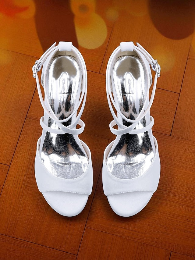 - Elegant Women's Satin Sandals Ankle Strap Heel Block with