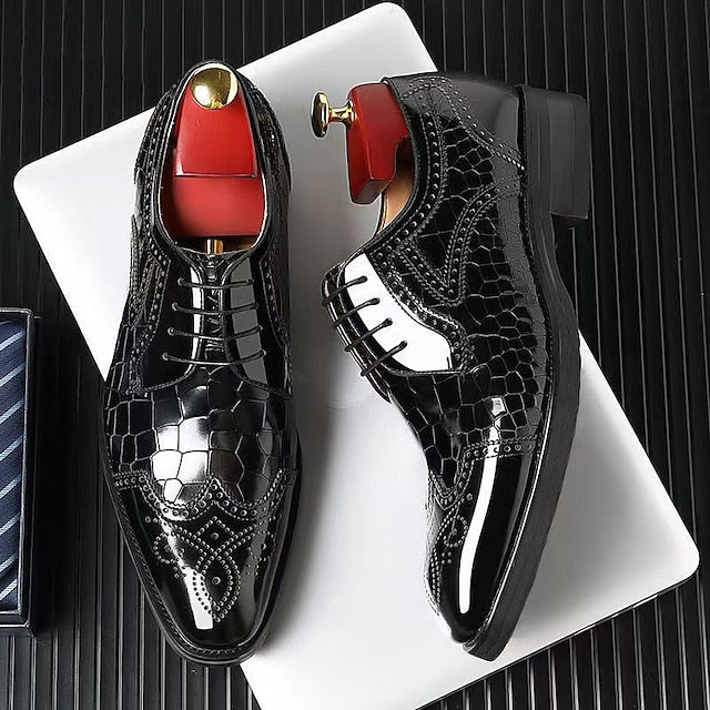 Burgundy Oxford with Shoes Men's Leather Patent Brogue