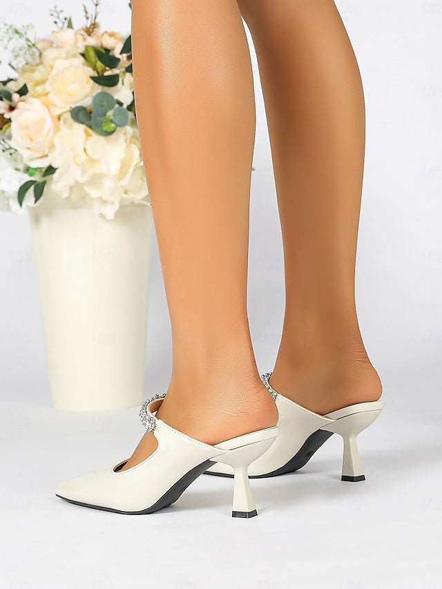 Pointed-Toe Women's Heeled Rhinestone Slip-On Embellished