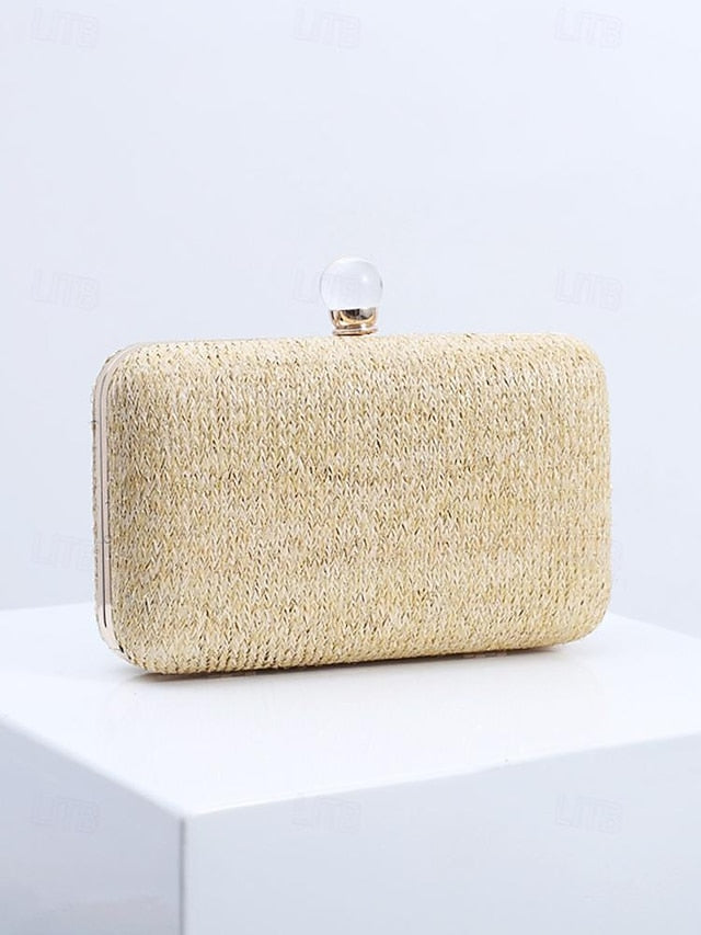 Stylish Elegant with Purse Pearl Clasp - Straw Clutch