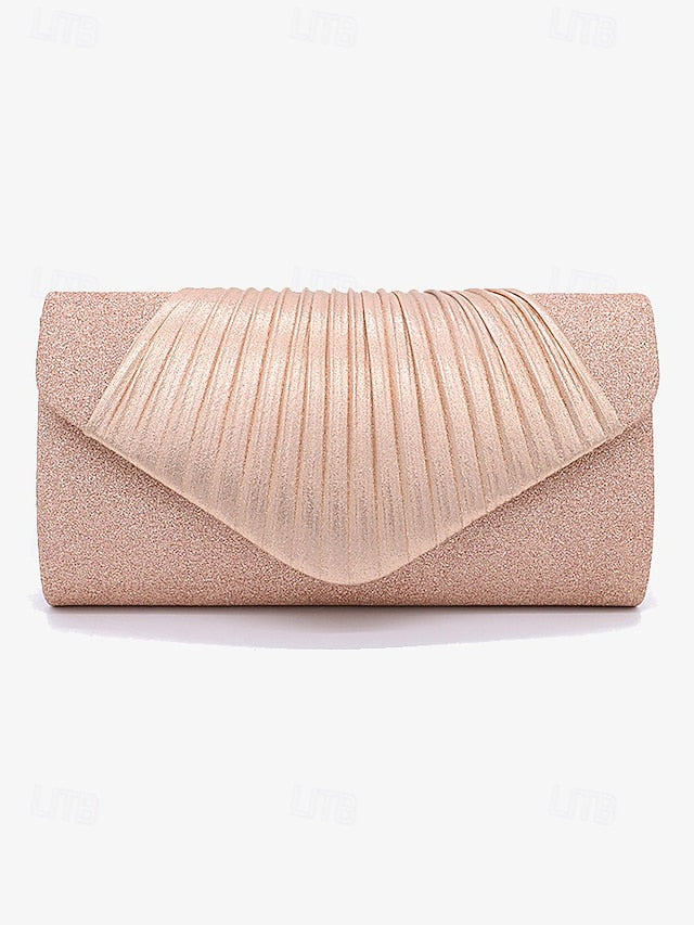 Evening Pleated with Design Champagne Bag Glitter – Clutch