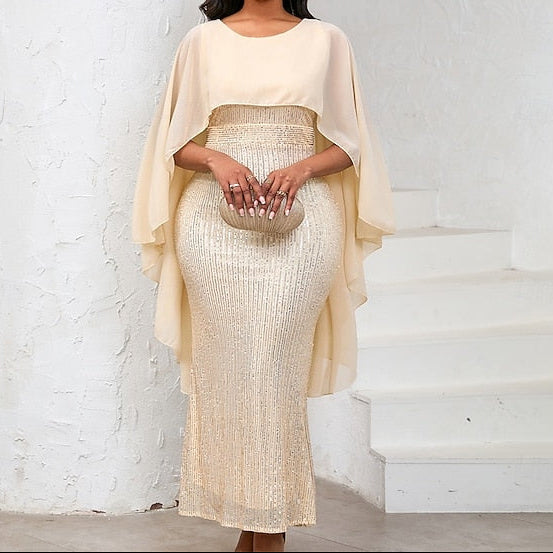 Length Crew Elegant Dress of the Floor Mother Neck Bride