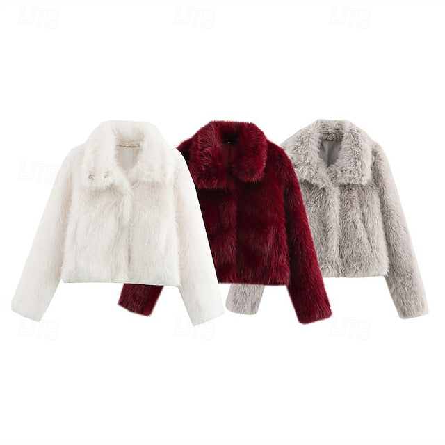 Women's Buttons Faux Furs Comfortable Warm Fur Coat