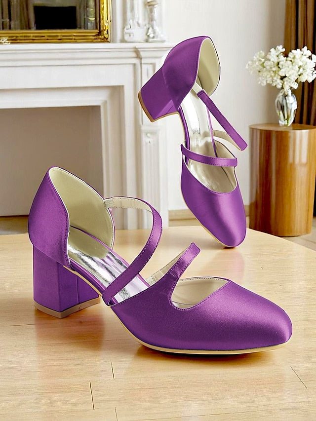 – Women's Mary Jane 1950s Heels Satin Green Elegant Block