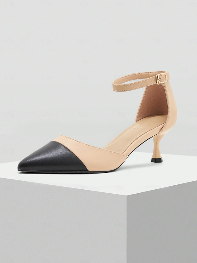 Women's Kitten Toe Pointed Ankle Heel Two-Tone Stylish