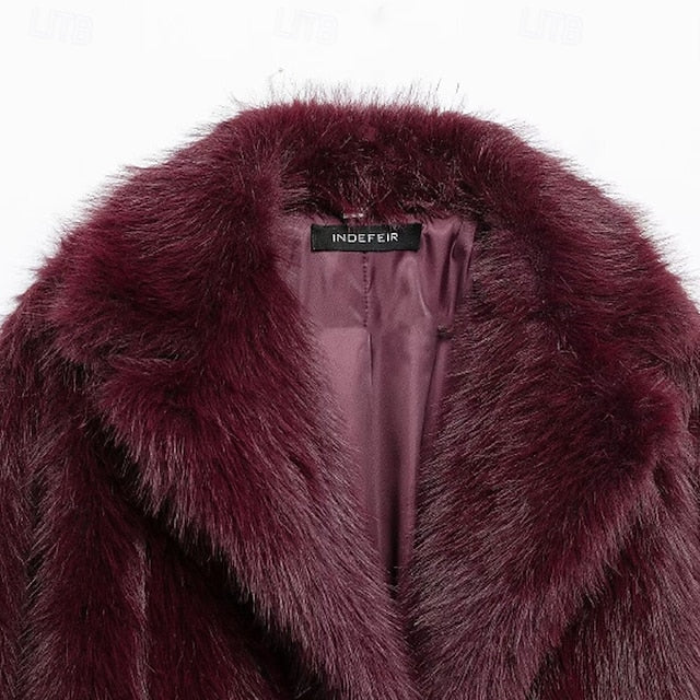 Comfortable Fur Furs Coat Women's Pocket Faux Warm
