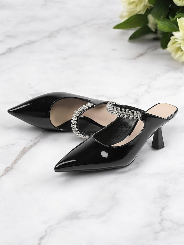 Pointed-Toe Women's Heeled Rhinestone Slip-On Embellished