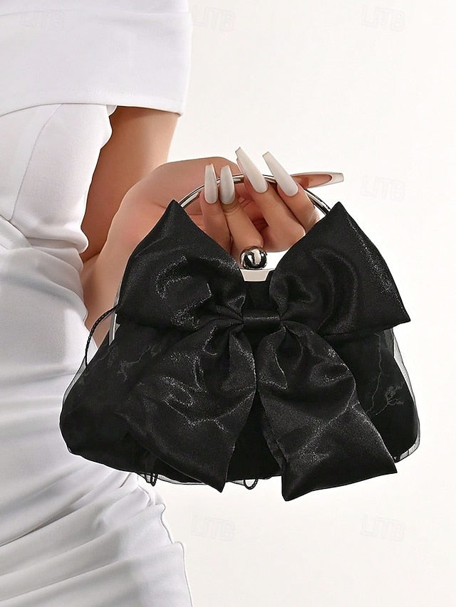 Elegant Bow Bag Women's Clutch Evening Pearl Satin –