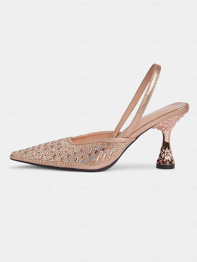 Heels Geometric Gold with Rhinestone Women's Rose Slingback