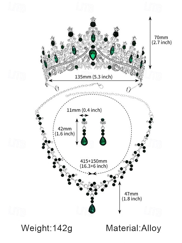 Crown Set Gold-Plated Diamond Sparkling Tiara Necklace – and