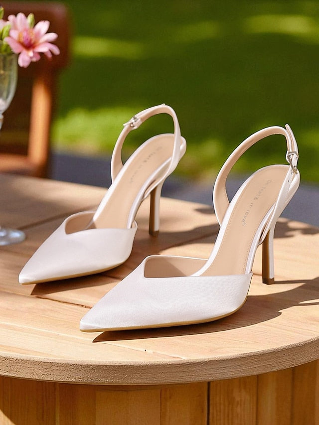 - Elegant Slingback Women's Toe Satin Purple Heels Pointed