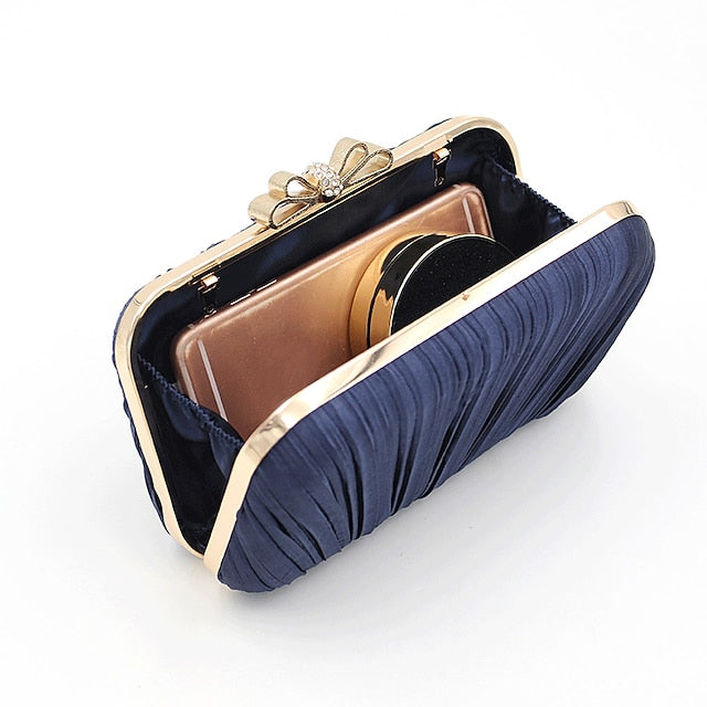 Pleated Bow White Women's Clutch – Bag Rhinestone Elegant