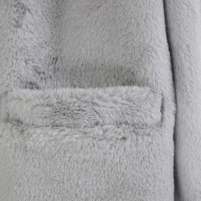 Casual Pocket Faux Warm Fur Comfortable Coat Women's