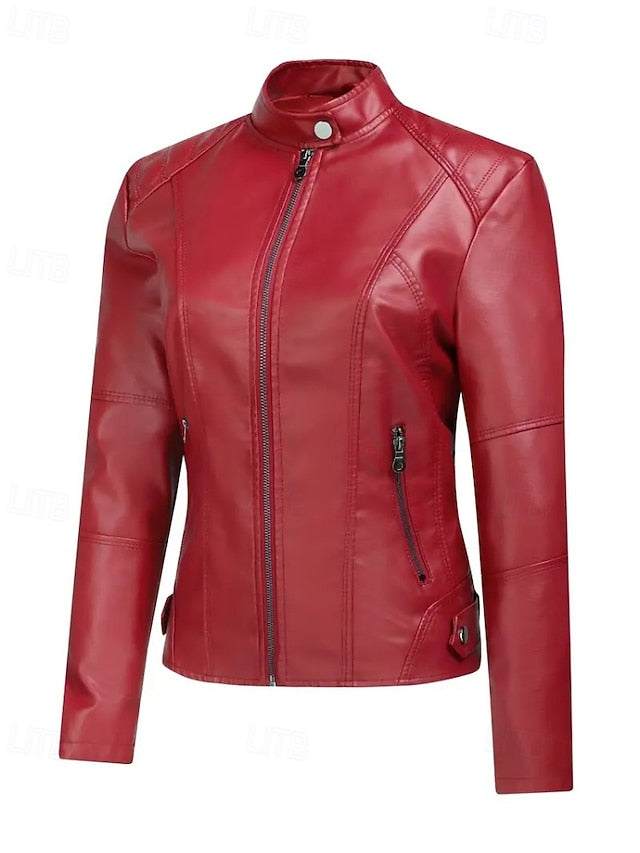 Jacket Comfortable Zipper Faux Women's Pocket Leather