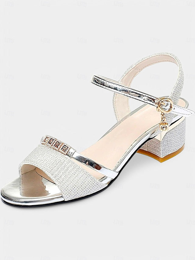 - Rhinestone Elegant Shoes for Heeled Sandals Women Silver