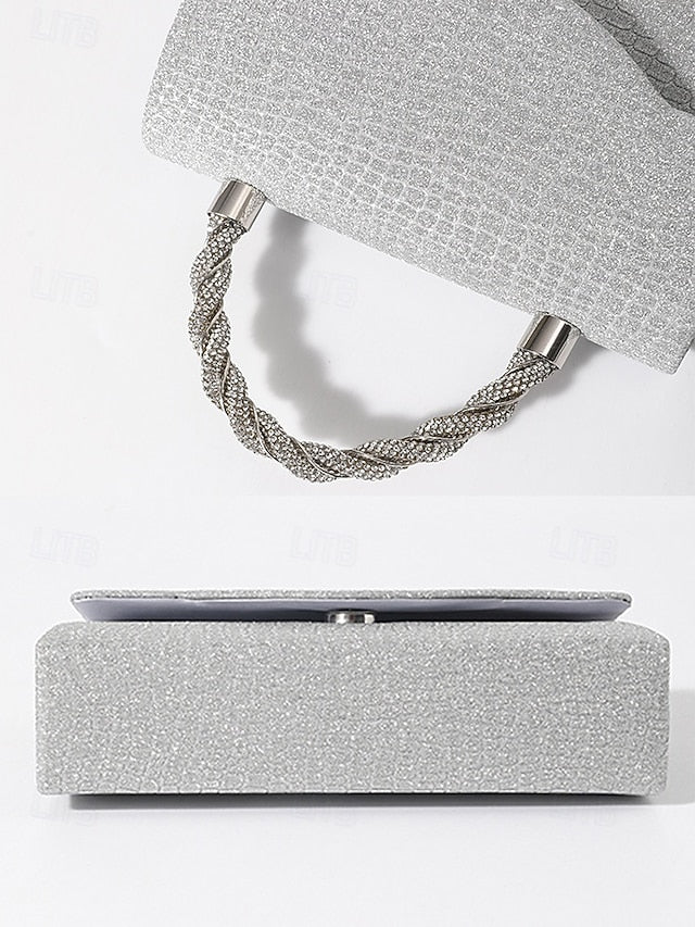 Silver Handbag Glitter Women's – Rhinestone Handle with