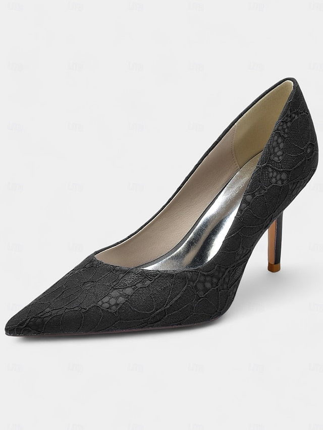 - Pointed-Toe Women's Heels Stiletto Lace-Embroidered