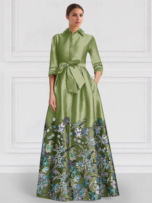 Gown Satin of A-Line Bride Embroidered Evening Mother Floral the