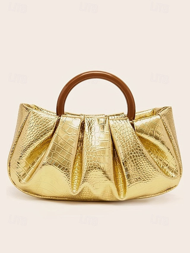 Pleated Bag with Acrylic Tote Faux Clutch Leather Women's