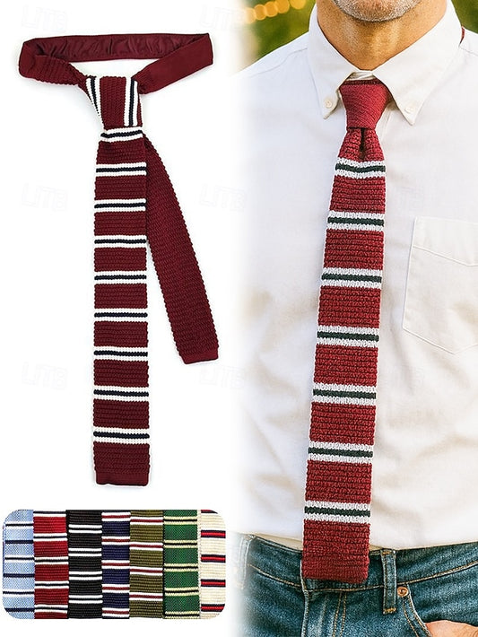 Stripe Men's Christmas Tie Woven Stylish - Knit Neck