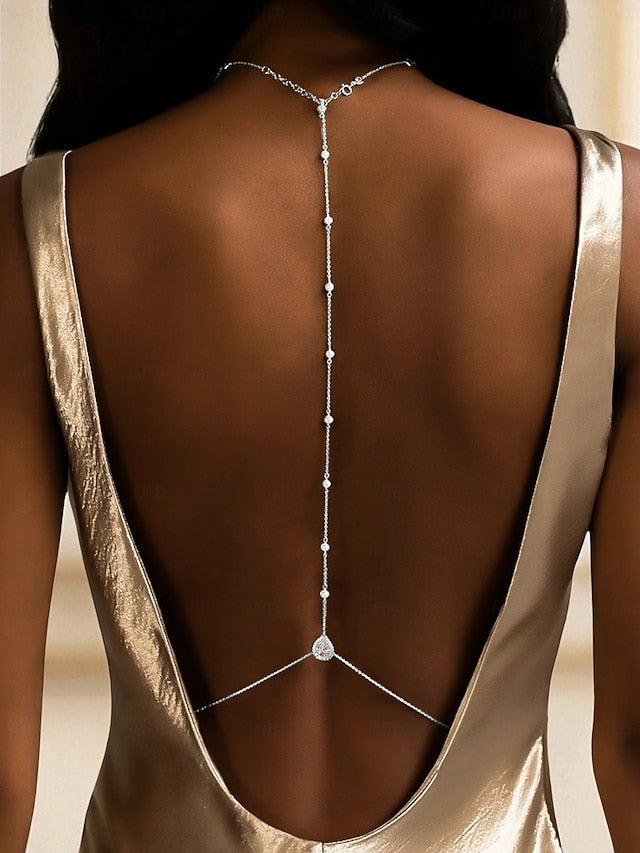 Pearl Drop and Women's Back Body Chain Crystal Delicate