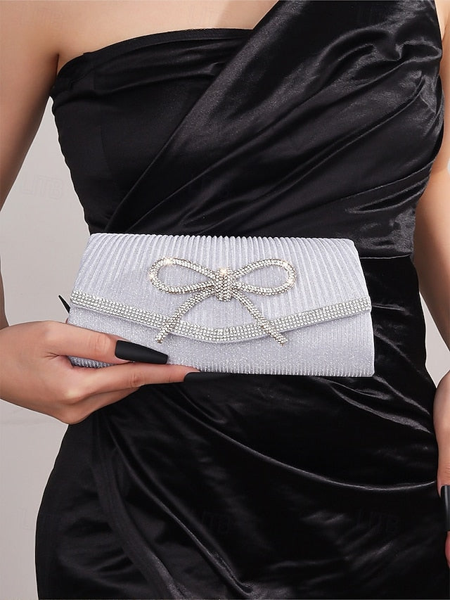 Glitter Purse Accent with Bow Clutch Blue Rhinestone