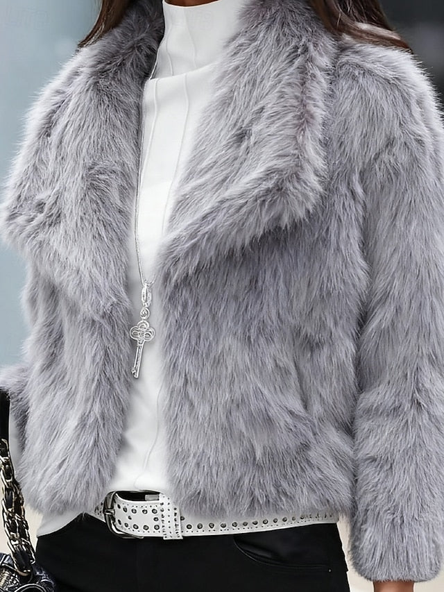 Buttons Furs Women's Warm Faux Comfortable Fur Coat