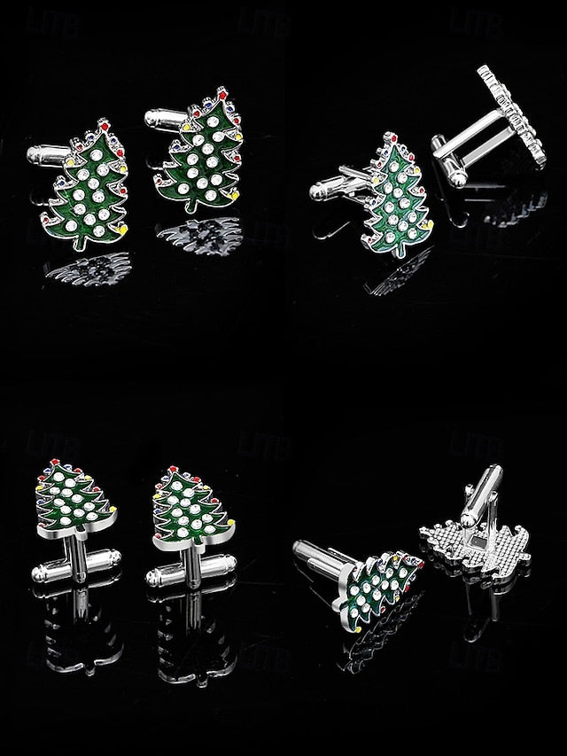Set Men's - Festive Christmas Clip Cufflinks Tie Tree and