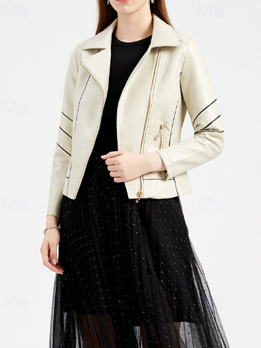 Women's Zipper Comfortable Faux Jacket Leather Pocket