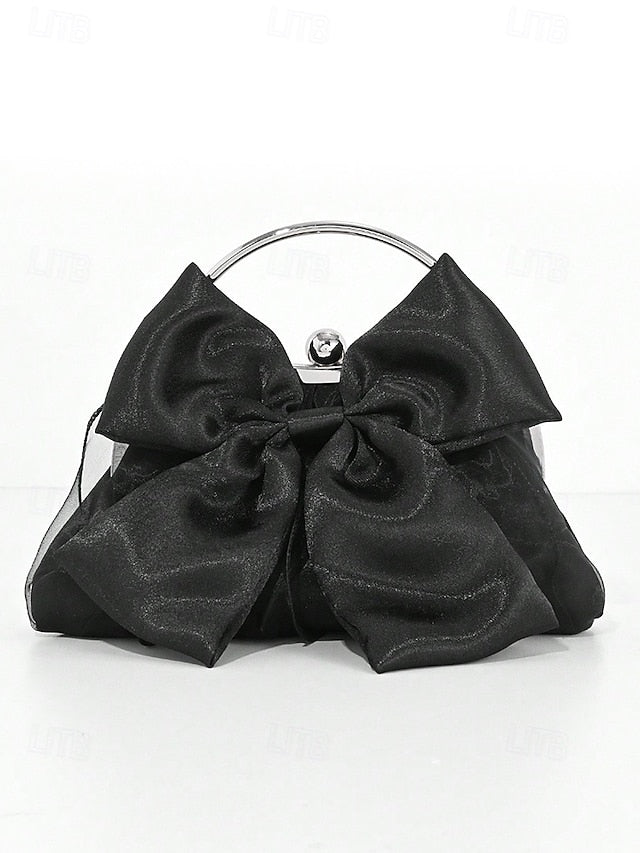Elegant Bow Bag Women's Clutch Evening Pearl Satin –