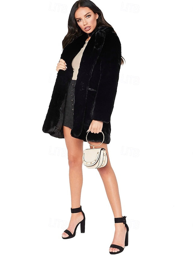 Knitting Pocket Faux Coat Warm Fur Comfortable Women's