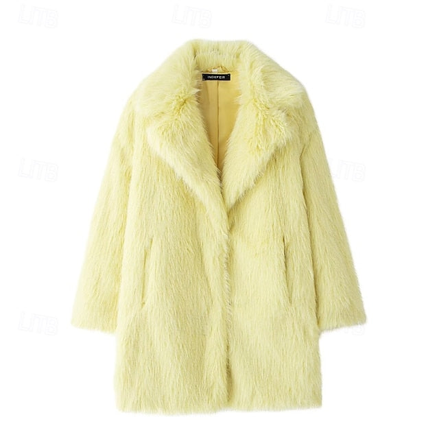 Comfortable Fur Furs Coat Women's Pocket Faux Warm