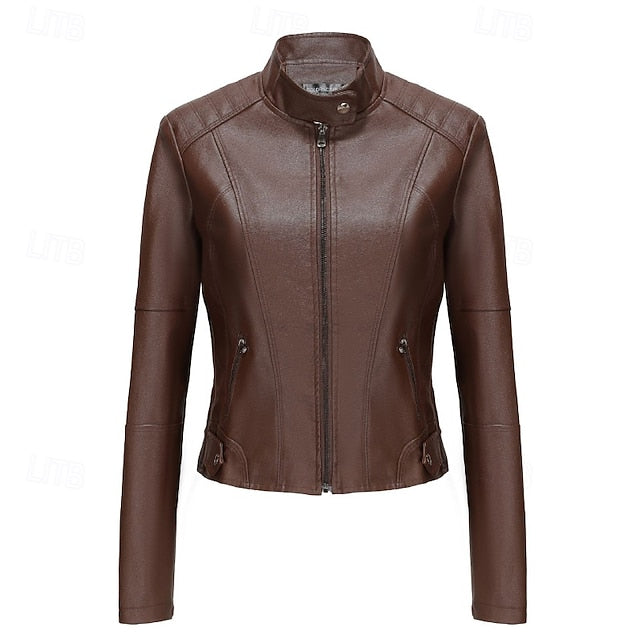 Leather Pocket Comfortable Women's Zipper Jacket Faux