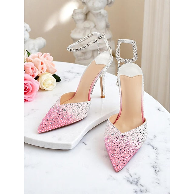 - Gradient Stiletto with Slingback Crystal Heels Women's