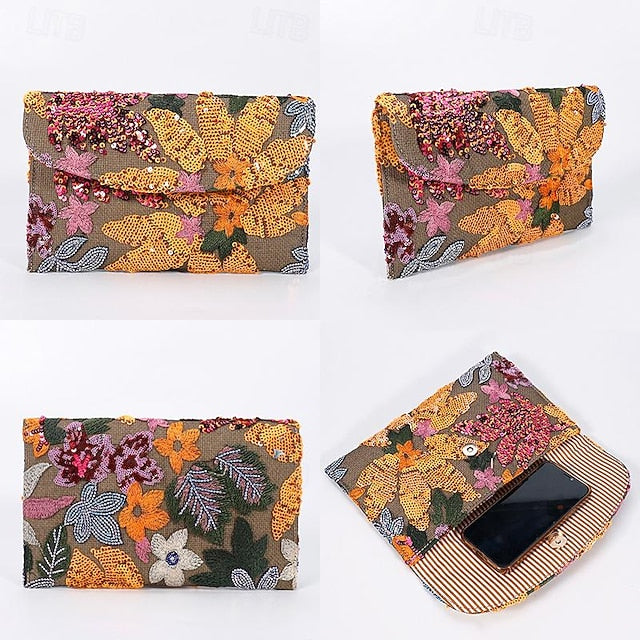 Floral Embroidered Handheld Women's Clutch Evening - Bag